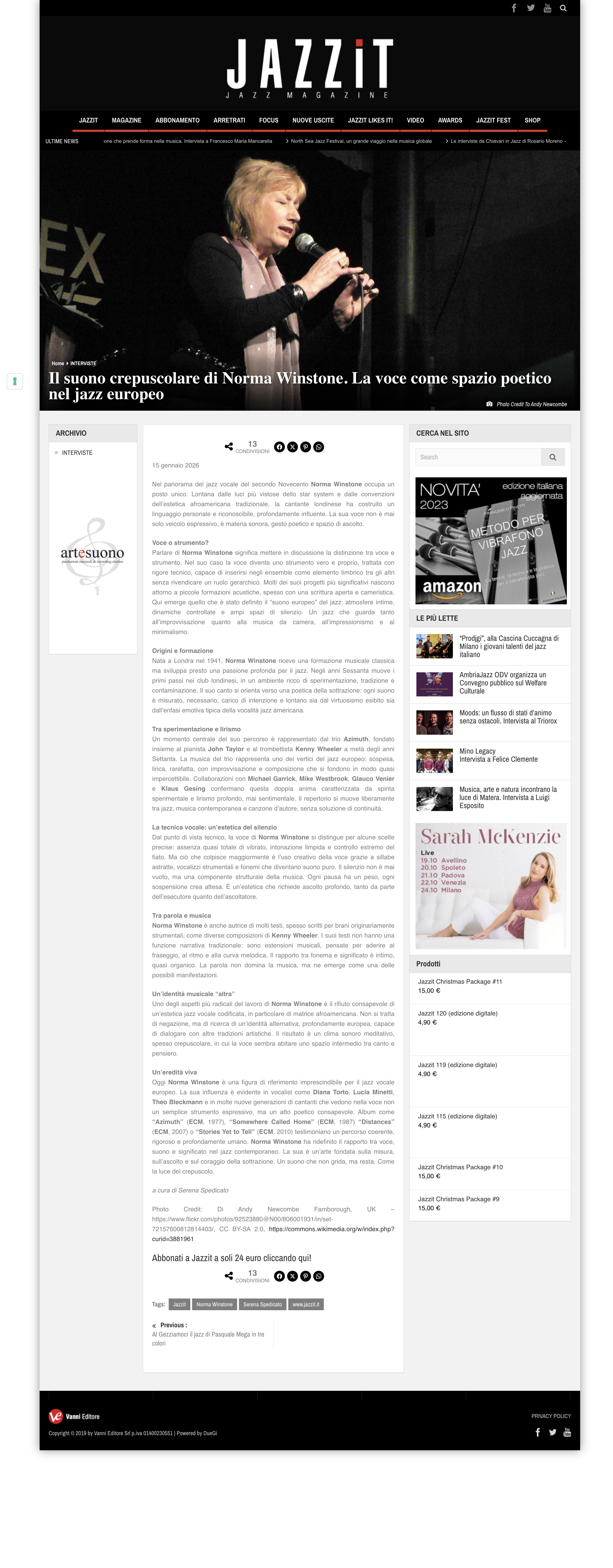 Il suono crepuscolare di Norma Winstone -La voce come spazio poetico nel jazz.