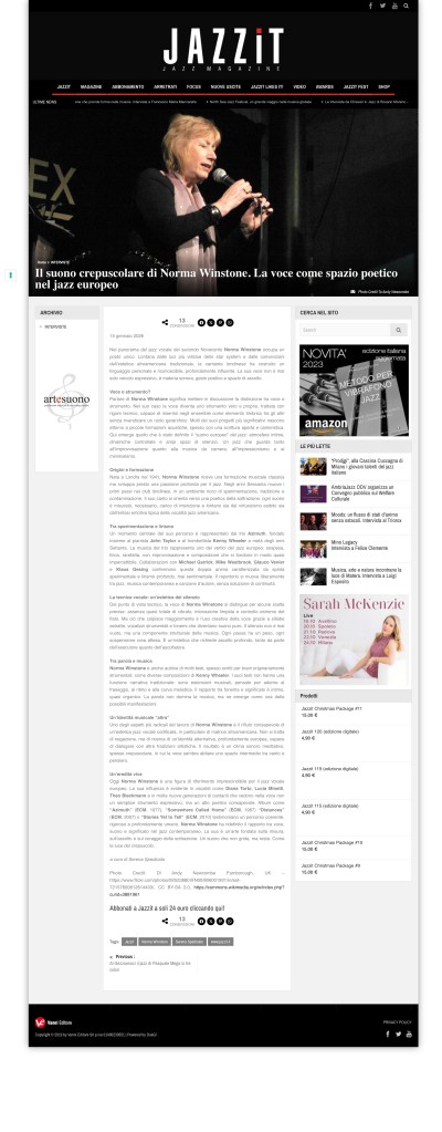 Il suono crepuscolare di Norma Winstone -La voce come spazio poetico nel jazz.